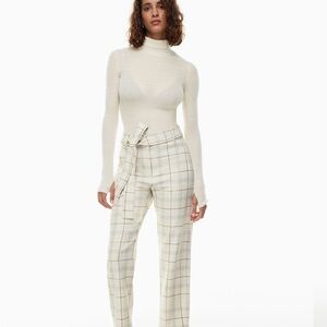 Wilfred Cream Plaid Tie Straight Leg Pants